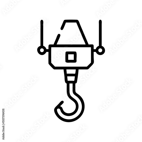 Hoist with hook in line art style for industrial applications  