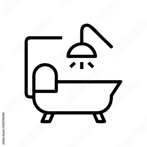 Simple line drawing of a bathtub with shower fixture in bathroom  