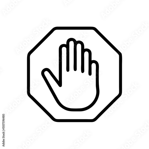 Hand symbol in octagon shape signifying stop or no entry  
