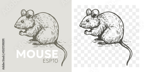 Mouse, rat, realistic illustration, vector sketch, hand drawn, monochrome