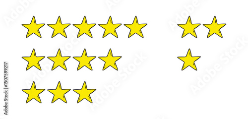 Rating 1, 2, 3, 4, 5 stars doodle icon set. Gold star one, two, three, four, five hand drawn icon set. variable isolated stars rating
