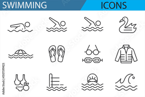 Minimalistic Swimming Strokes and Water Sports Icons