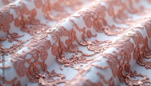 Delicate floral lace fabric, intricate design, yarn, thread