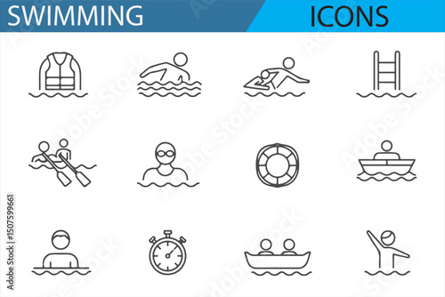 Swimming Activities in Simple Icons for Sports Content