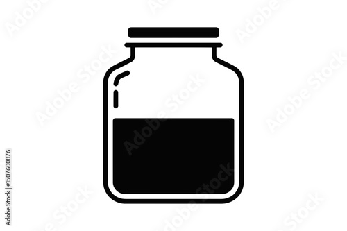 Glass jar container filled with dark liquid icon