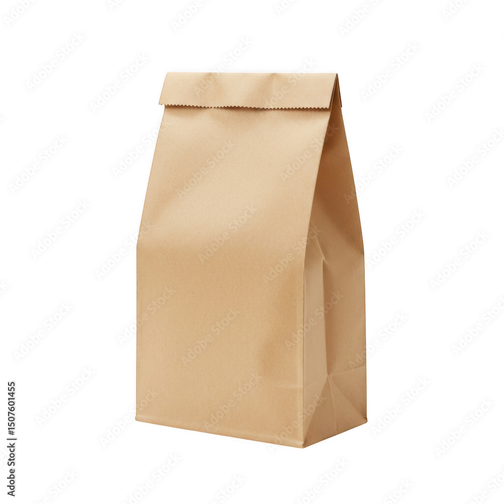 Plain paper bag, closed isolated on transparent background Plain paper bag, closed isolated on transparent background