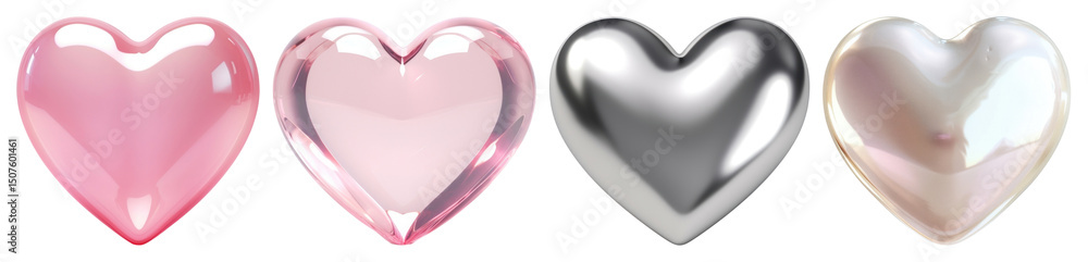 PNG Glossy hearts in various colors, element set on transparent background