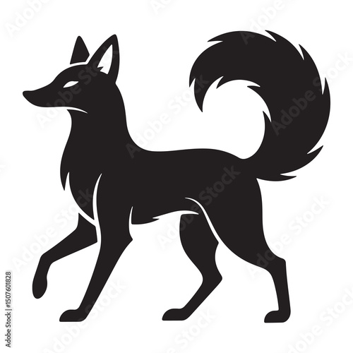 Black and white Fox vector illustration of a running wild stylized mane and artistic silhouette design in white backraund