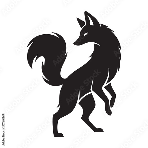 Black and white Fox vector illustration of a running wild stylized mane and artistic silhouette design