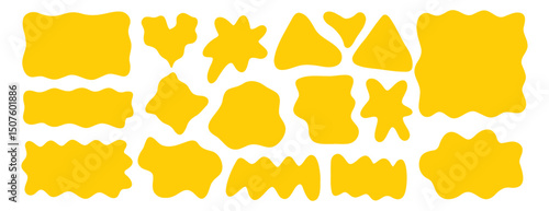 Abstract organic liquid shapes. Irregular fluid flat shapes. Random wavy oval spots and curvy elements. Smooth rectangle box set