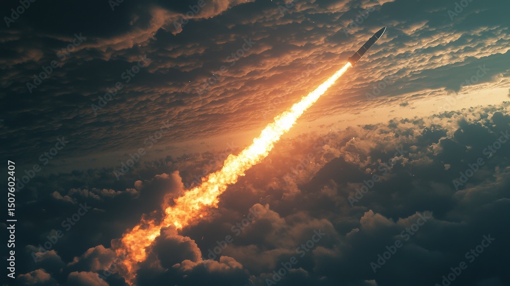 Obraz premium Rocket Launch Viewed from Distance