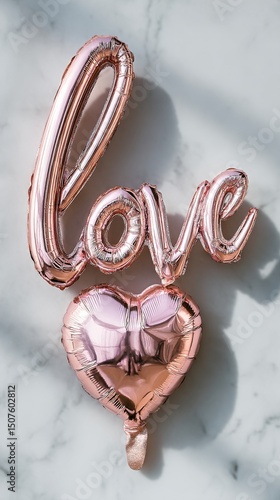 Decorative Love Balloons Set on a Marble Surface for a Celebration or Event