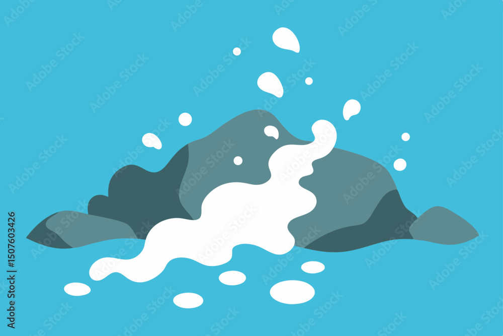 Obraz premium A cute cartoon fish, dolphin, and whale swim in the blue ocean with water splashes and sun