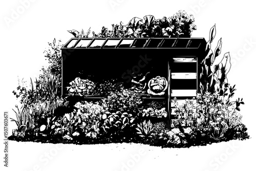 Backyard composting system with layers, vector illustration art
