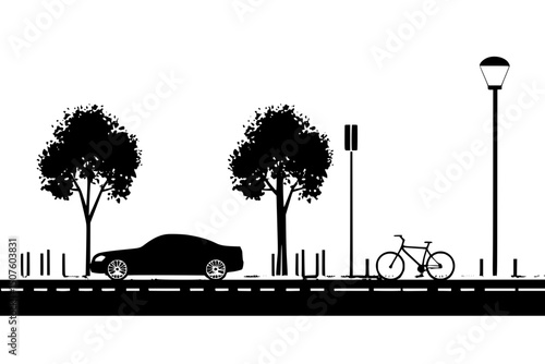 Bike lane replacing car traffic lane, vector illustration art