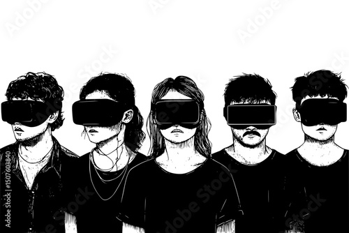 Blindfolded viewers watching screens, vector illustration