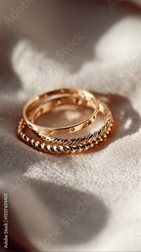 Elegant Gold Rings Resting on Soft Fabric Showcase Timeless Accessory Style a...