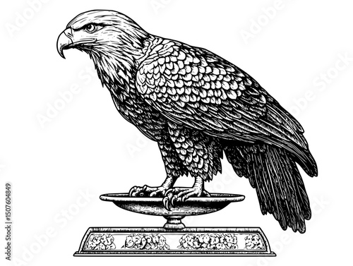 Eagle perched upon legal scale, black vector graphic