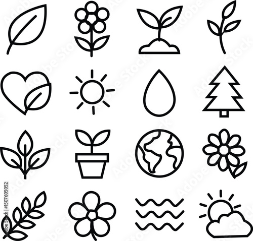 set of vector icons of nature