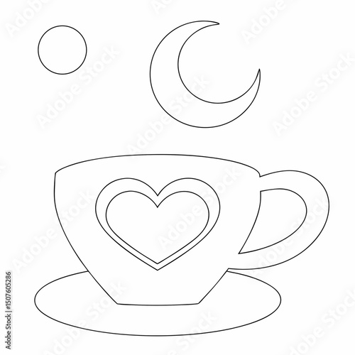 Coffee cup coloring page simple and minimal line art illustration on white background