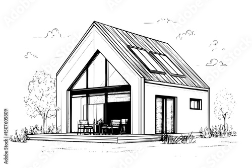 Home with passive cooling design, vector illustration