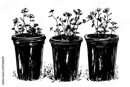 Local crops wilting near containers, vector design