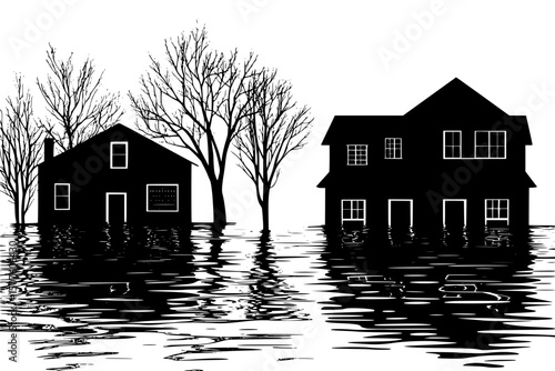 Mars habitat versus flooded neighborhood, vector design