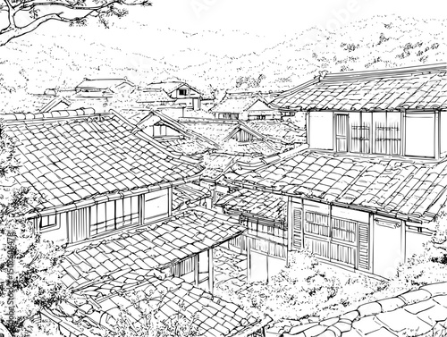 Massive piles surrounding village homes, vector graphic