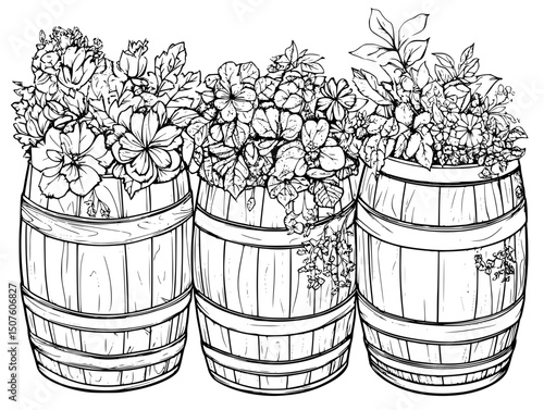 Oil barrels with nature imagery, vector illustration art