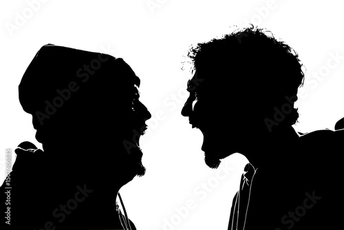 Opposing protesters facing off, vector graphic