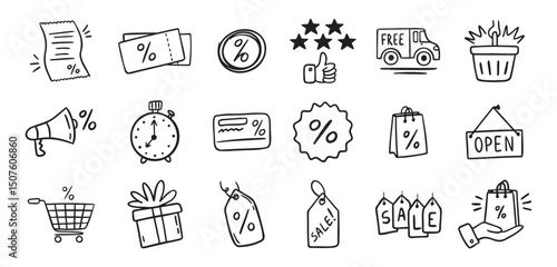 Loyalty card hand drawn doodle element icons. Symbol for Loyalty card, incentive program outline illustration icon