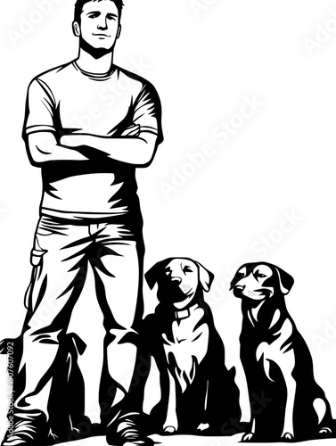Pet sitter with multiple dogs, vector illustration