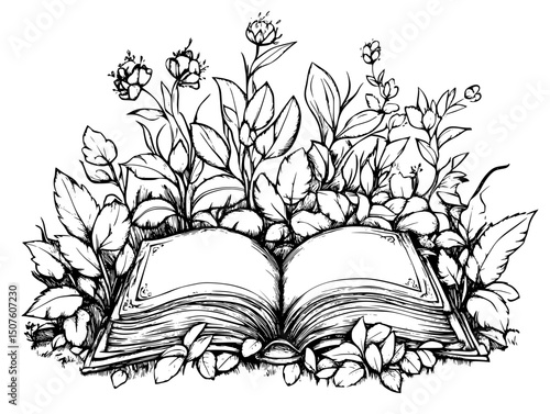 Plant surrounded by restored habitat, vector illustration art