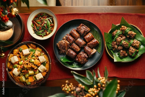 Delicious Spread of Traditional Dishes on a Festive Table During a Cultural C...