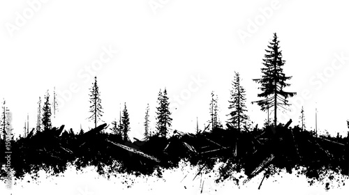 Remaining trees among logging debris, vector illustration art