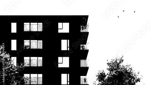 Recycled materials forming building facade, vector illustration art