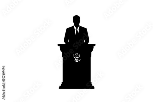 Representative speaking from chamber podium, vector graphic