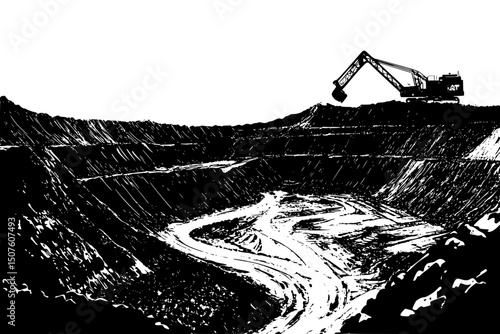 Responsible mining practices protecting land, vector graphic