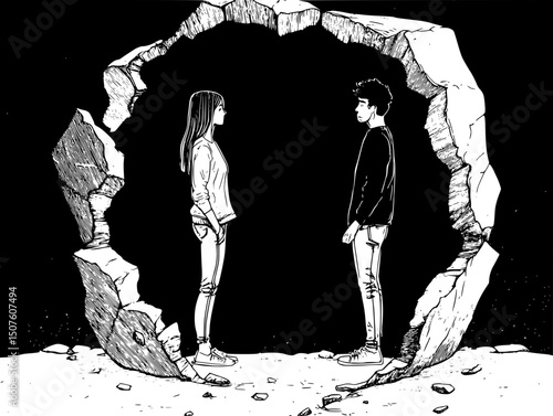 Research partnerships broken by restrictions, vector illustration