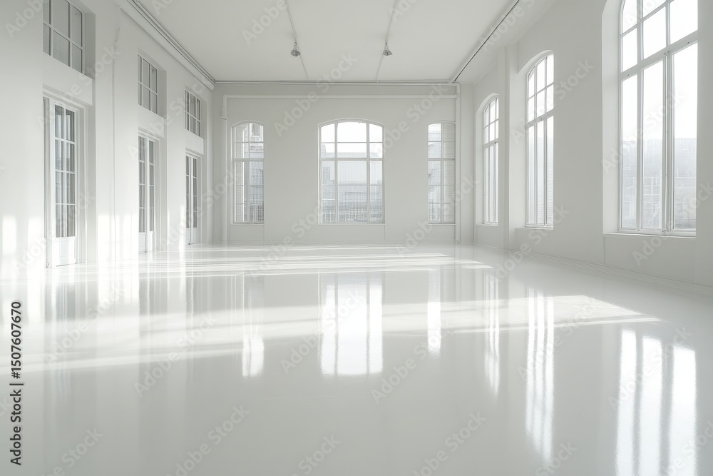 Fototapeta premium Spacious modern interior with large windows and abundant natural light