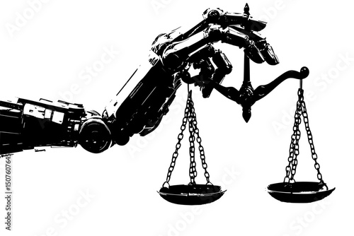 Robotic hand holding justice scales, vector illustration art
