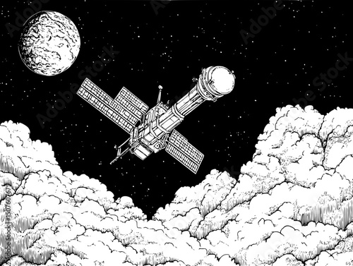 Satellite deployment ignoring earthly needs, vector illustration