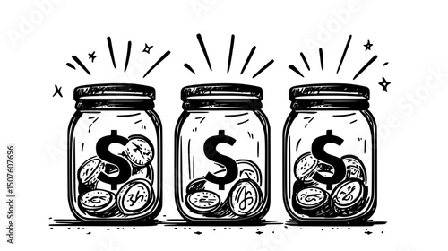 Savings jar approaching goal mark, vector graphic