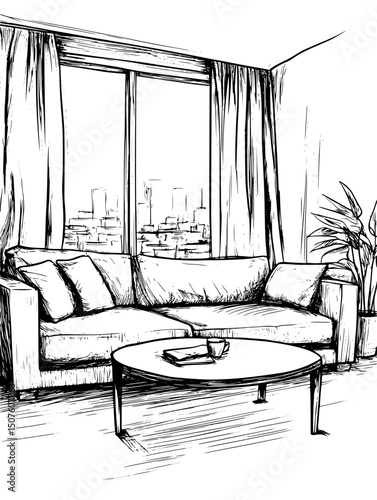 Secondhand furniture in modern apartment, vector illustration art
