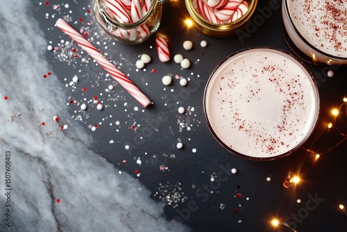 Festive Holiday Drinks With Peppermint on a Cozy Table Setting During Winter