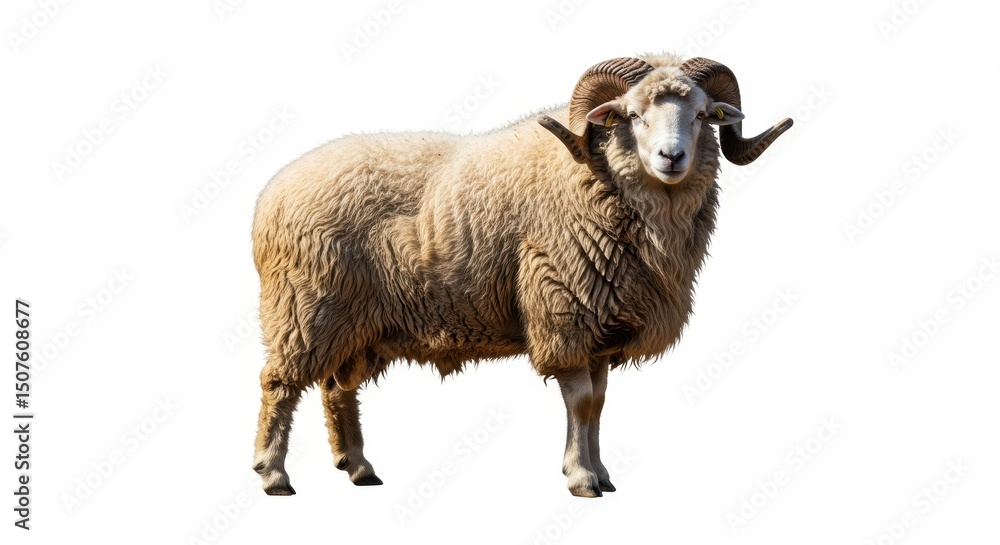 Obraz premium Sacrificial ram on white background, traditional symbol of Eid al-Adha.