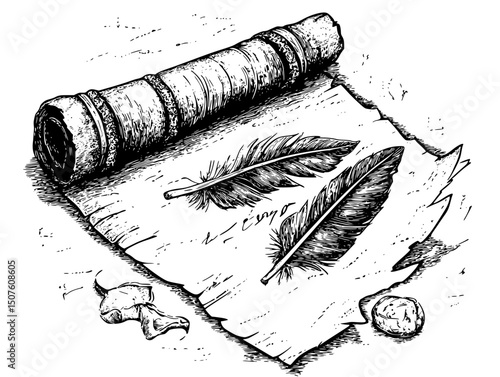Treaty document with official signatures, black vector graphic