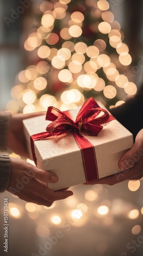 Gift Exchange at a Cozy Holiday Gathering With a Beautifully Decorated Tree i...