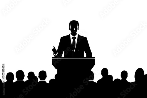 Candidate speaking to gathered crowd, vector design