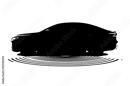 Car sensors detecting road obstacles, vector illustration art